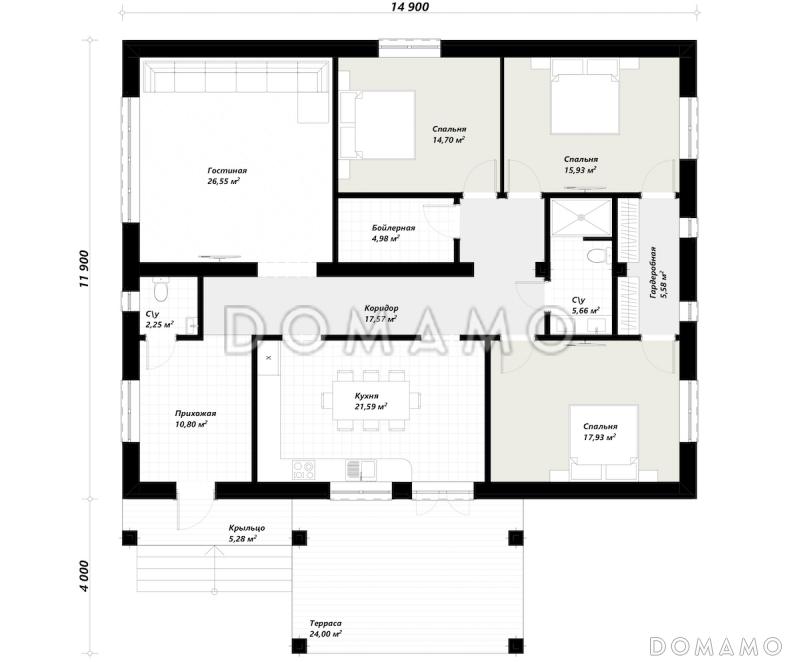 Проект дома из газобетона с кирпичной отделкой / План 1 этажа