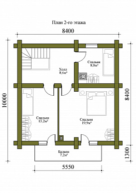 Проект двухэтажной бани из сруба с тремя спальнями / План 2 этажа