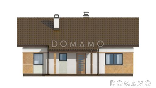 Проект компактного одноэтажного дома из кирпича с двумя спальнями, техническим помещением и изолированной кухней / Фасад 4