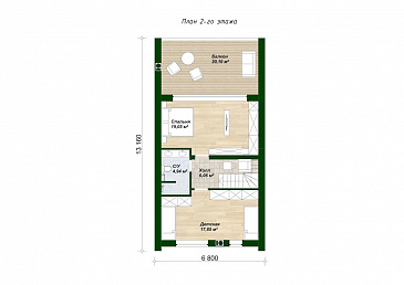 Проект двухэтажного дома из газобетона в стиле барнхаус с панорамными окнами в гостиной / План 2 этажа Проект двухэтажного дома из газобетона в стиле барнхаус с панорамными окнами в гостиной / План 2 этажа