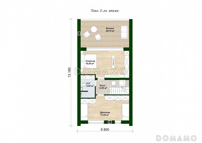 Проект двухэтажного дома из газобетона в стиле барнхаус с панорамными окнами в гостиной / План 2 этажа Проект двухэтажного дома из газобетона в стиле барнхаус с панорамными окнами в гостиной / План 2 этажа