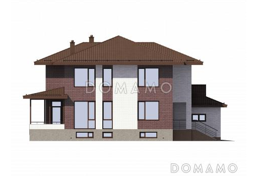Проект двухэтажного дома из газобетона с подвалом и гаражом на два машиноместа / Фасад 3