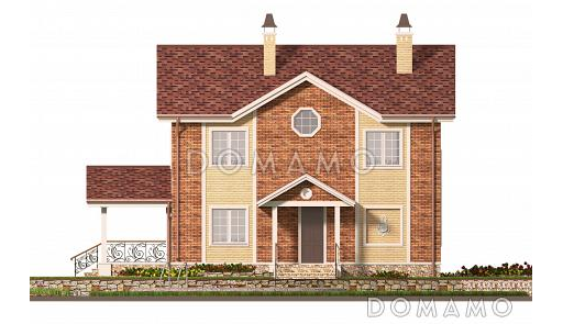 Проект двухэтажного коттеджа с террасой и двухцветной облицовкой / Фасад 4