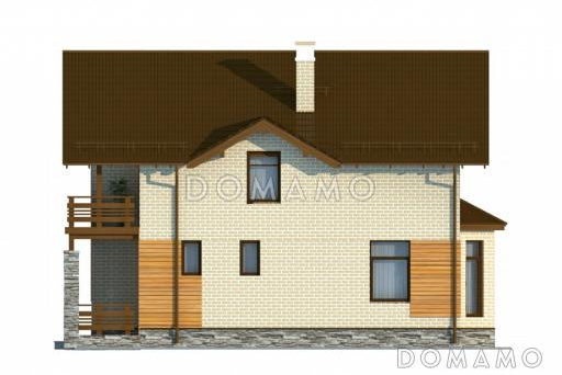 Проект коттеджа из белого клинкера с эркером и деревянными вставками / Фасад 2