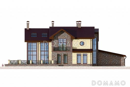 Проект дома из пеноблоков с большой открытой террасой и гаражом на две машины / Фасад 3