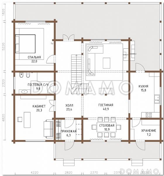 Проект дома с большим количеством окон / План 1 этажа