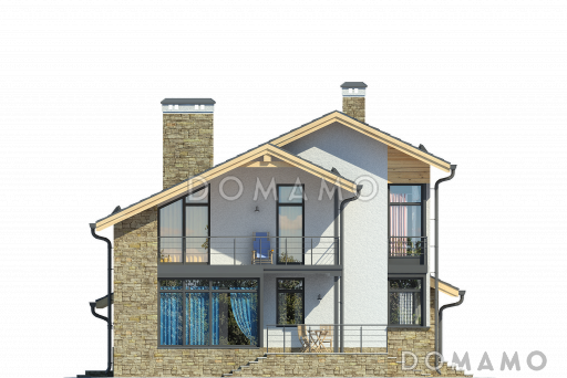 Частный загородный дом с террасой на первом и мансардном этаже, двумя спальнями на мансардном этаже с хозяйской ванной / Фасад 1