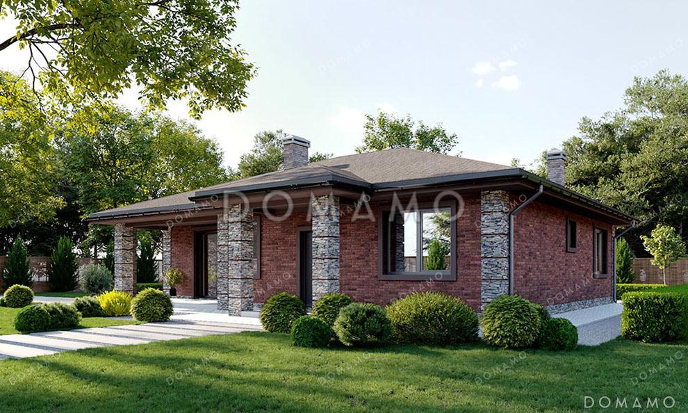 Проект одноэтажного дома с террасой и крыльцом с колоннами / 3