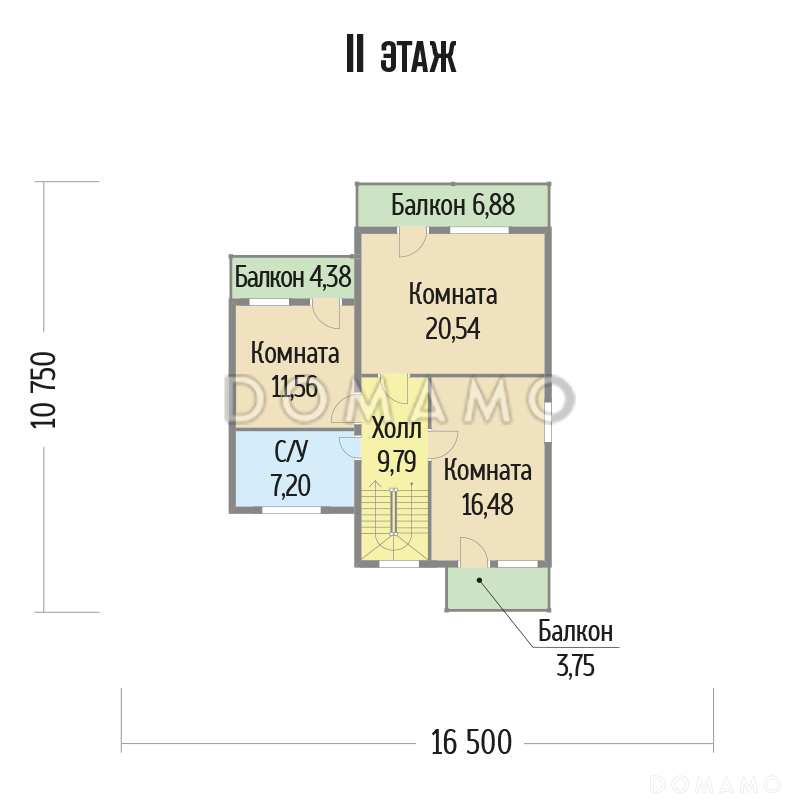 Проект каркасного дома с большими окнами / План 2 этажа