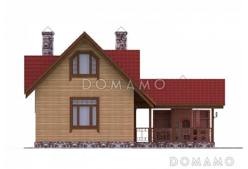 Проект бани с жилой мансардой, террасой и барбекю. / Фасад 4