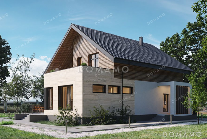 Проект одноэтажного дома с просторной террасой и двумя балконами Проект одноэтажного дома с просторной террасой и двумя балконами