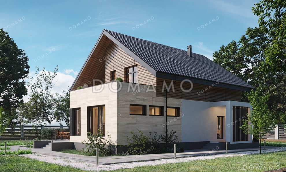 Проект одноэтажного дома с просторной террасой и двумя балконами / 2