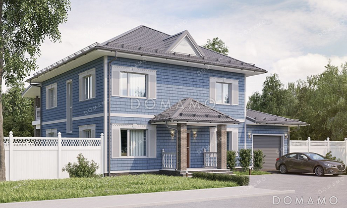 Проект двухэтажного дома с террасой и гаражом