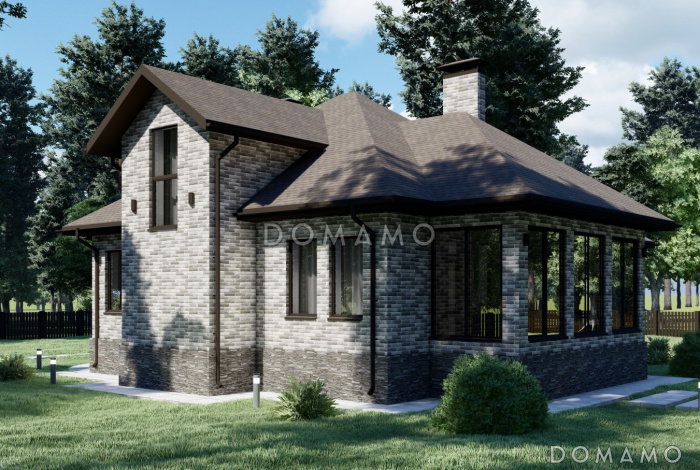 Проект одноэтажного дома с мансардой и эркером в гостиной S-186