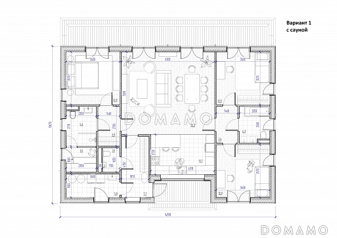 Проект дома из ж/б панелей с комбинированным фасадом SP-122-1 / План 1 этажа