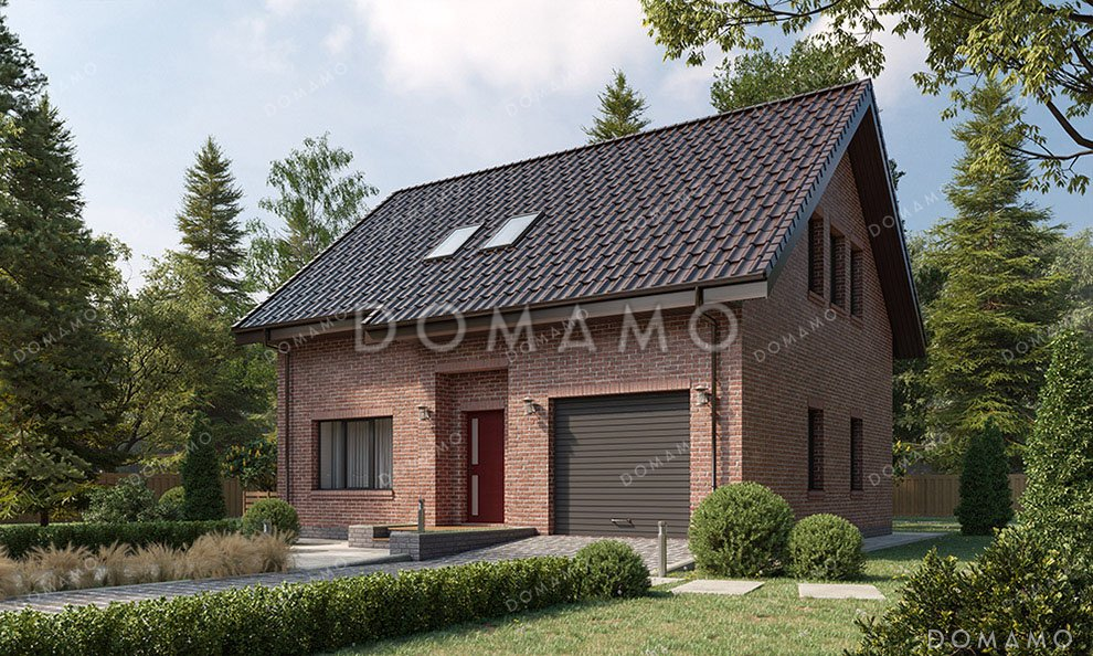 Проект одноэтажного дома с мансардой, большой террасой и гаражом / 1