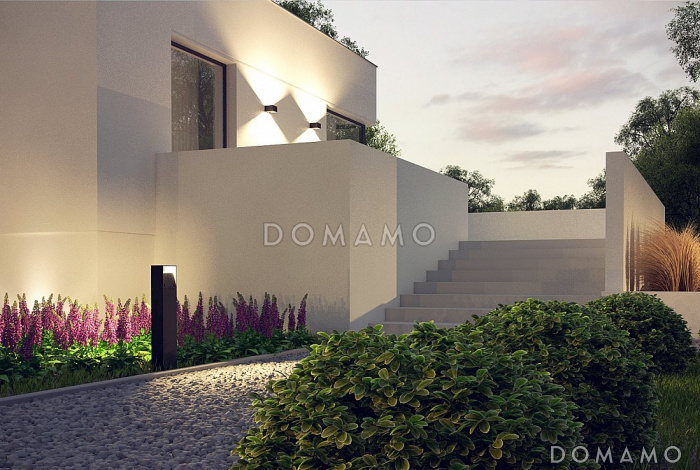 Проект современного трёхуровнего дома из кирпича с плоской крышей, с большим гаражом, спортзалом и сауной Проект современного трёхуровнего дома из кирпича с плоской крышей, с большим гаражом, спортзалом и сауной