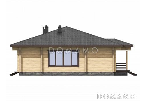 Проект одноэтажного дома из бруса с тремя спальнями и террасой / Фасад 2