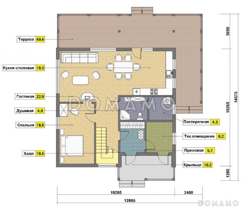 Проект дома из газобетона с угловой террасой / План мансардного этажа