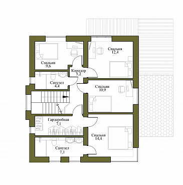 Проект двухэтажного дома из газобетона с 4 спальнями и кабинетом / План 2 этажа
