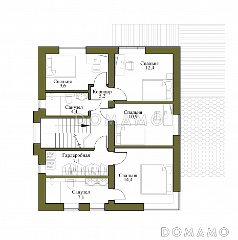 Проект двухэтажного дома из газобетона с 4 спальнями и кабинетом / План 2 этажа