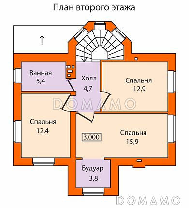 Проект кирпичного дома с полным вторым этажом / План 2 этажа Проект кирпичного дома с полным вторым этажом / План 2 этажа