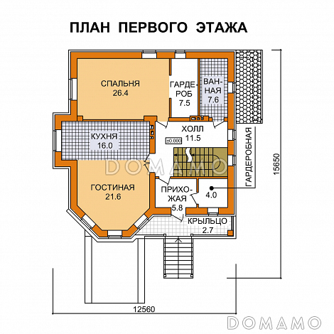 Проект рационально запланированного дома с цокольным этажом / План 1 этажа Проект рационально запланированного дома с цокольным этажом / План 1 этажа