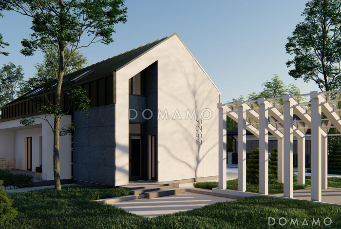 Проект загородного дома с комнатой и гардеробом на первом этаже, тремя спальнями на мансарде, просторной обеденной зоной Проект загородного дома с комнатой и гардеробом на первом этаже, тремя спальнями на мансарде, просторной обеденной зоной