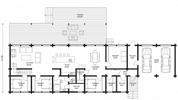 Проект большого двухэтажного дома из клееного бруса с гаражом / План 1 этажа Проект большого двухэтажного дома из клееного бруса с гаражом / План 1 этажа