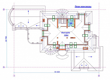Проект кирпичного дома с бассейном / План мансардного этажа