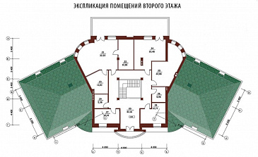 Проект двухэтажного дома из кирпича с правым и левым крылом / План 2 этажа Проект двухэтажного дома из кирпича с правым и левым крылом / План 2 этажа