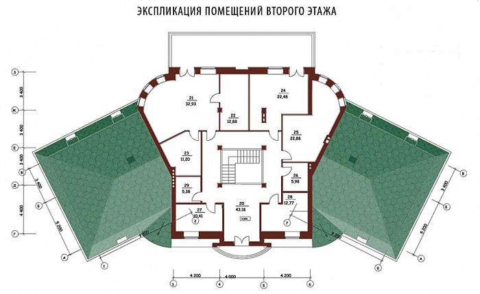 Проект двухэтажного дома из кирпича с правым и левым крылом / План 2 этажа