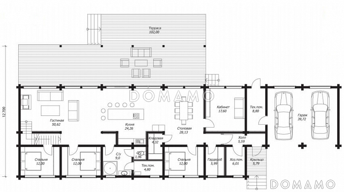 Проект большого двухэтажного дома из клееного бруса с гаражом / План 1 этажа Проект большого двухэтажного дома из клееного бруса с гаражом / План 1 этажа