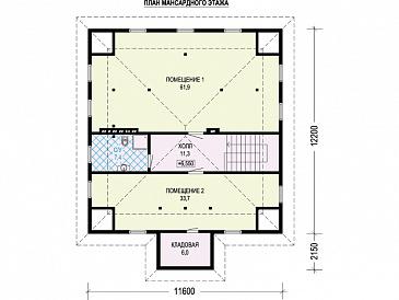 Проект дома с гаражом на две машины, сауной, спальнями на втором этаже с выходом на террасу / План мансардного этажа Проект дома с гаражом на две машины, сауной, спальнями на втором этаже с выходом на террасу / План мансардного этажа