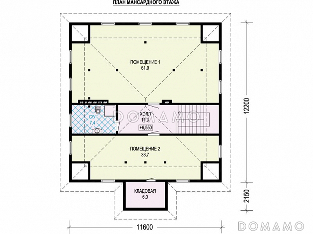 Проект дома с гаражом на две машины, сауной, спальнями на втором этаже с выходом на террасу / План мансардного этажа Проект дома с гаражом на две машины, сауной, спальнями на втором этаже с выходом на террасу / План мансардного этажа