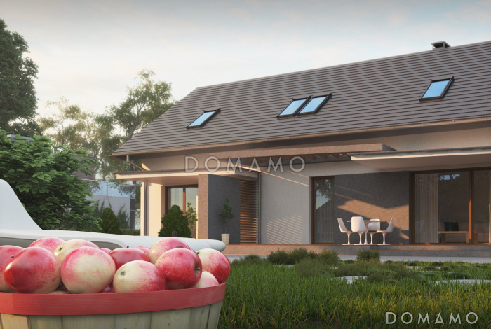 Проект одноэтажного мансардного дома из газобетона с отдельными входами для двух семей Проект одноэтажного мансардного дома из газобетона с отдельными входами для двух семей