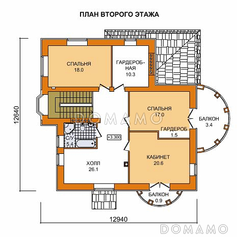 Проект дома из газобетона для неровных участков / План 2 этажа Проект дома из газобетона для неровных участков / План 2 этажа