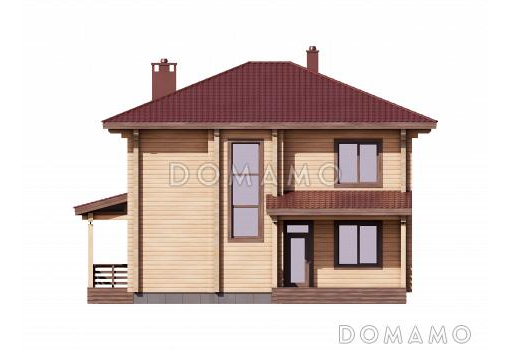 Проект двухэтажного деревянного дома с мастер-спальней и крытой террасой / Фасад 1