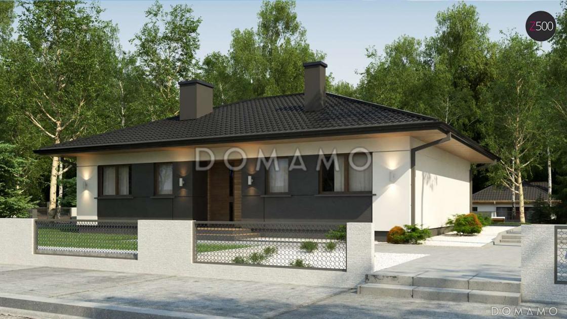 Проект современного одноэтажного дома из газобетона с разделением дневной зоны и зоны отдыха / 1