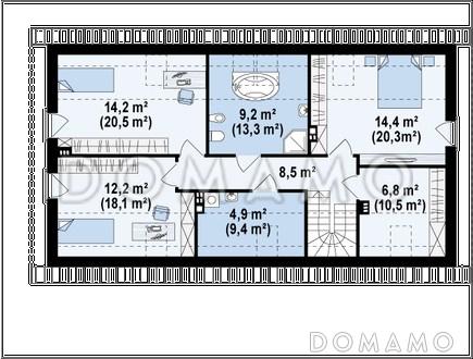 Проект одноэтажного мансардного дома из кирпича с отделённой однокомнатной квартирой на первом этаже / План мансардного этажа