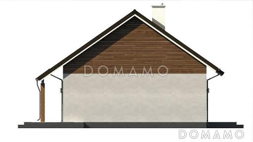 Проект компактного одноэтажного дома из газобетона с острой крышей, с тремя спальнями и небольшой крытой террасой / Фасад 2