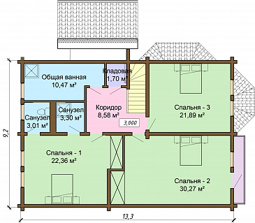 Проект одноэтажного дома из бруса с мансардным и цокольным этажами / План мансардного этажа Проект одноэтажного дома из бруса с мансардным и цокольным этажами / План мансардного этажа