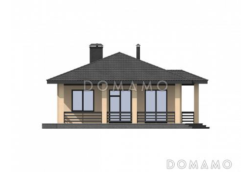 Проект одноэтажного дома с тремя спальнями, отдельным входом в техническое помещение, санузлом с окном. террасой / Фасад 3