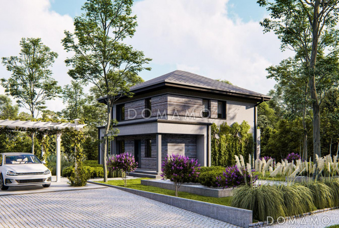 Проект двухэтажного дома с кабинетом, мастер-спальней, кладовой Проект двухэтажного дома с кабинетом, мастер-спальней, кладовой