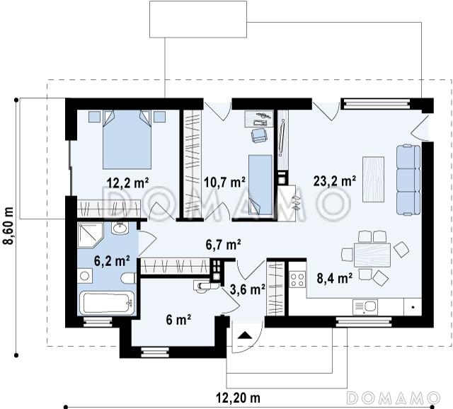 Проект компактного одноэтажного дома из газобетона с современными элементами экстерьера / План 1 этажа