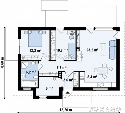 Проект компактного одноэтажного дома из газобетона с современными элементами экстерьера / План 1 этажа Проект компактного одноэтажного дома из газобетона с современными элементами экстерьера / План 1 этажа