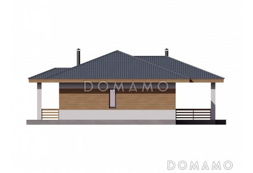 Проект одноэтажного дома из керамоблока с 4 комнатами, 3 санузлами и крытой террасой / Фасад 4