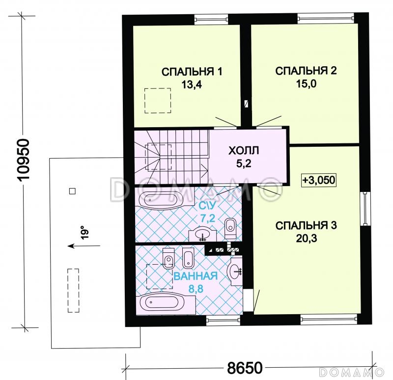 Проект небольшого, уютного дома из пеноблоков с двускатной крышей / План мансардного этажа