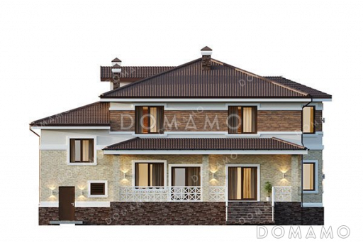 Проект дома с террасой, балконом и гаражом / Фасад 3