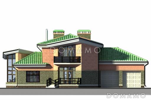 Проект дома из пеноблоков с сауной, гаражом на две машины / Фасад 1